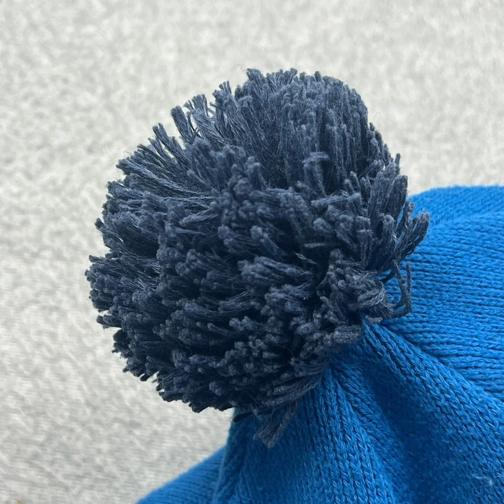 Patagonia Powder Town Beanie Kids OS Blue Striped Pom Pom Logo Knit Hat 66061